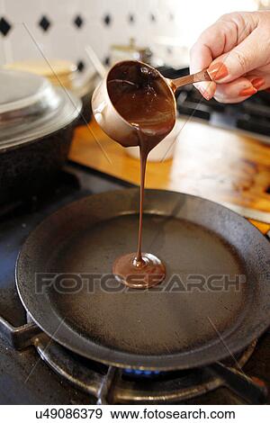 Making chocolate pancakes View Large Photo Image Stock Photo - Making chocolate pancakes. Fotosearch