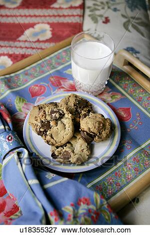 Milk and Chocolate Chip Cookies in Bed View Large Photo Image Stock Photo - Milk and Chocolate Chip Cookies in Bed. Fotosearch