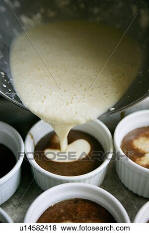 Stock Photo - Pouring Vanilla mixture into Chocolate Batter. Fotosearch