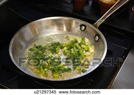 Stock Photography - Scallions in Pan. Fotosearch