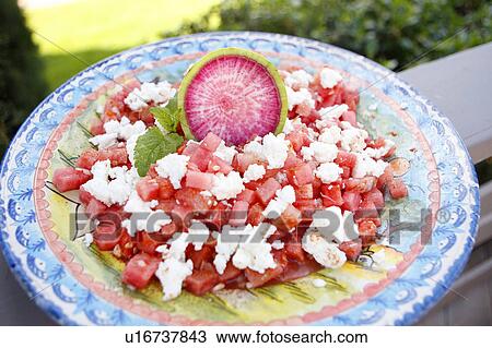 Stock Image - Watermelon and Feta Salad. Fotosearch