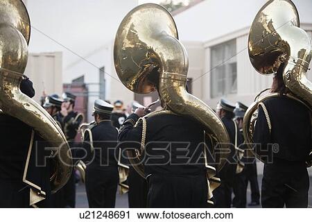 Back view musical group playing sousaphone View Large Photo Image Stock Image - Back view musical group playing sousaphone. Fotosearch