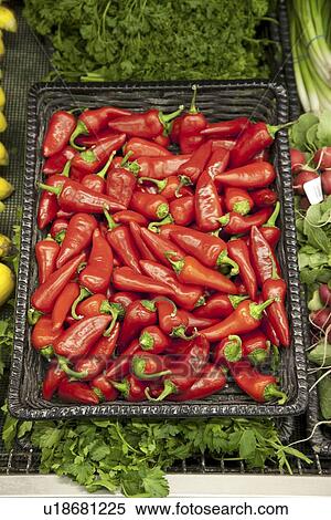 Stock Photography - Close-up of red chili pepper in market. Fotosearch