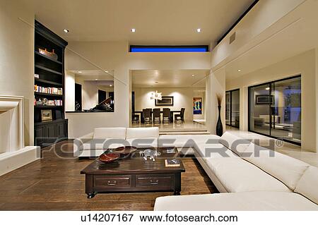 Contemporary living room on hardwood floor in mansion View Large Photo Image Stock Photo - Contemporary living room on hardwood floor in mansion. Fotosearch