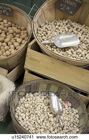 Stock Image - Fruits in basket on display in farmer's market. Fotosearch