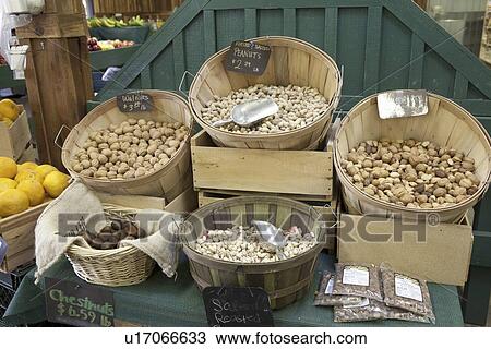 Stock Image - Fruits in basket on display in market. Fotosearch