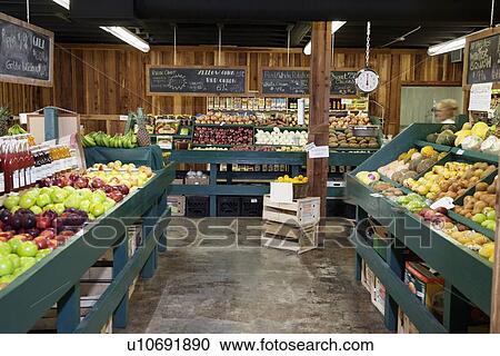 Interior view of grocery store View Large Photo Image Stock Image - Interior view of grocery store. Fotosearch