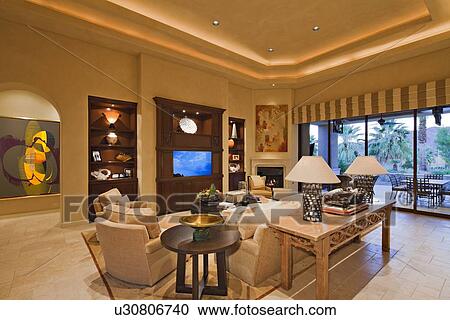 Stock Image - Living room interior of manor house. Fotosearch