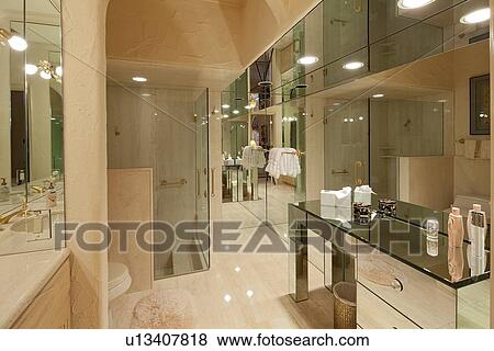 Luxurious glass bathroom interior of villa View Large Photo Image Stock Photo - Luxurious glass bathroom interior of villa. Fotosearch