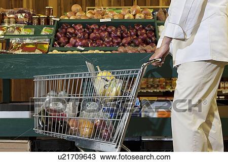 Midsection of man with shopping cart in market View Large Photo Image Stock Image - Midsection of man with shopping cart in market. Fotosearch