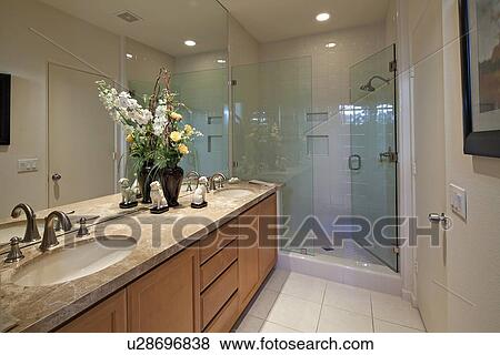 Modern bathroom in luxury villa View Large Photo Image Stock Photo - Modern bathroom in luxury villa. Fotosearch