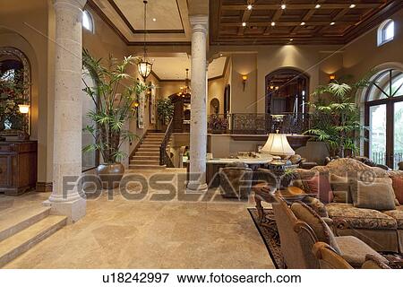 Spacious living room in luxury manor house View Large Photo Image Stock Photo - Spacious living room in luxury manor house. Fotosearch