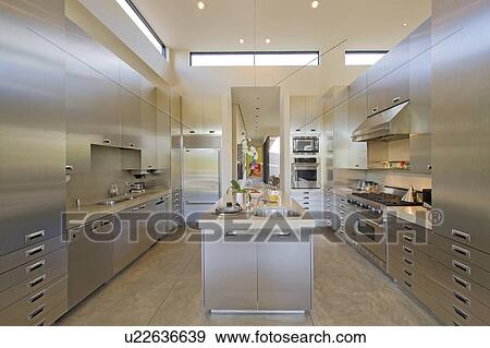 Stylish modern kitchen in manor house View Large Photo Image Stock Photo - Stylish modern kitchen in manor house. Fotosearch