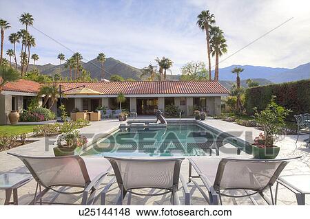 Swimming pool outside luxurious country house View Large Photo Image Stock Photo - Swimming pool outside luxurious country house. Fotosearch