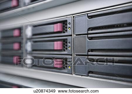 Close-up of computer network in server room View Large Photo Image Stock Photo - Close-up of computer network in server room. Fotosearch