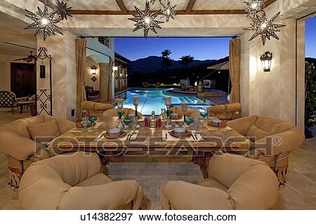 Contemporary dining room in mansion View Large Photo Image Stock Photo - Contemporary dining room in mansion. Fotosearch