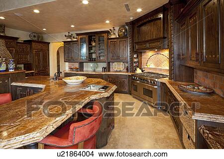 Contemporary kitchen interior design in mansion View Large Photo Image Picture - Contemporary kitchen interior design in mansion. Fotosearch