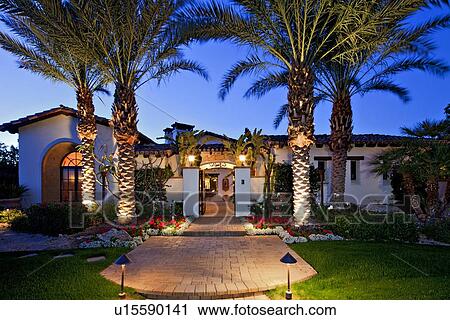 Stock Image - Entrance of luxurious mansion. Fotosearch
