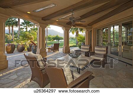 Furniture in patio of luxury villa View Large Photo Image Stock Photo - Furniture in patio of luxury villa. Fotosearch