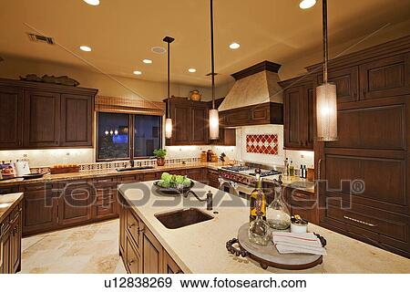 Interior of contemporary kitchen in luxury villa View Large Photo Image Stock Photo - Interior of contemporary kitchen in luxury villa. Fotosearch