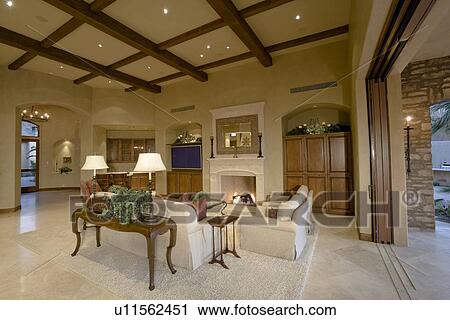 Stock Image - Interior of living room of luxury villa. Fotosearch