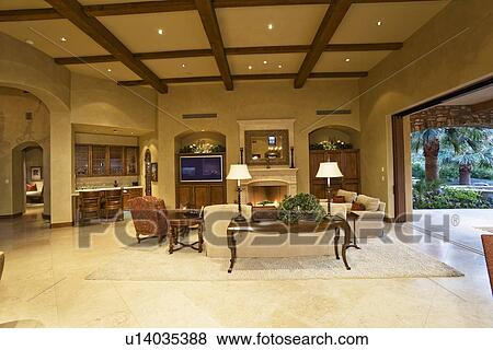 Stock Photo - Interior of modern living room of luxury villa. Fotosearch