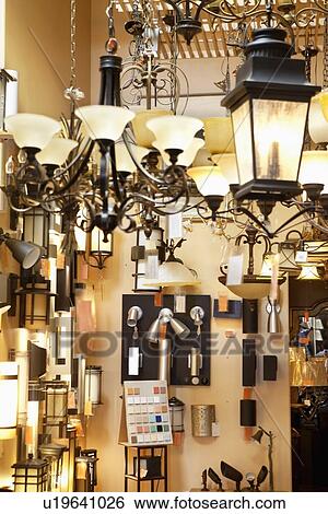 Lighting equipments on display in store View Large Photo Image Stock Photograph - Lighting equipments on display in store. Fotosearch