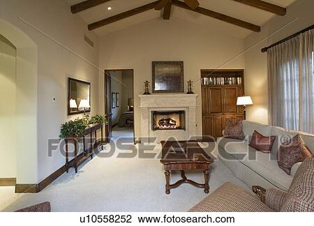 Living room interior with fireplace in luxury villa View Large Photo Image Stock Image - Living room interior with fireplace in luxury villa. Fotosearch