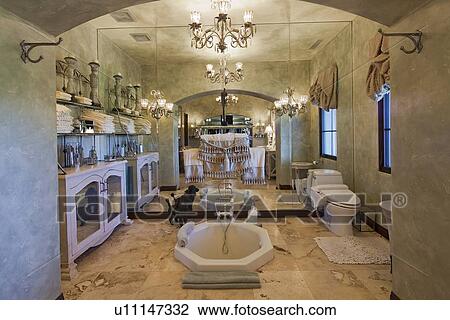 Stock Image - Modern bathroom interior design in mansion. Fotosearch