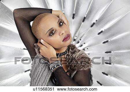 Portrait of young African American woman over reflector umbrella View Large Photo Image Stock Image - Portrait of young African American woman over reflector umbrella. Fotosearch