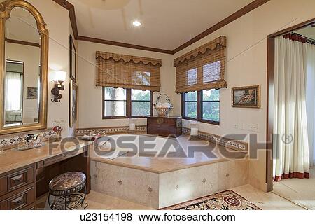 Spacious luxury bathroom in villa View Large Photo Image Stock Photo - Spacious luxury bathroom in villa. Fotosearch