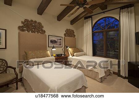 Stock Photo - Two beds in luxury villa. Fotosearch