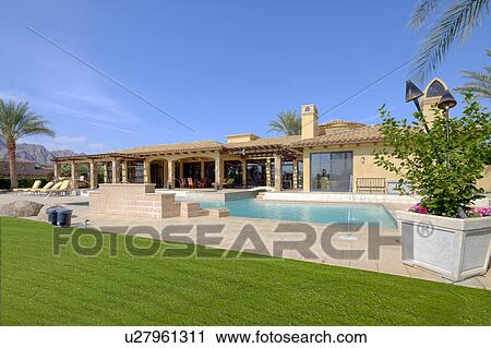 View of manor house with swimming pool in foreground View Large Photo Image Stock Image - View of manor house with swimming pool in foreground. Fotosearch