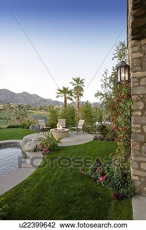 Stock Image - View of mountain from luxury villa. Fotosearch