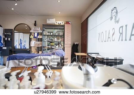 Interior of Hair Salon with Massage Table View Large Photo Image Stock Photo - Interior of Hair Salon with Massage Table. Fotosearch