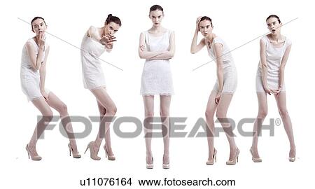 Portrait of young woman in different poses over white background View Large Photo Image Picture - Portrait of young woman in different poses over white background. Fotosearch