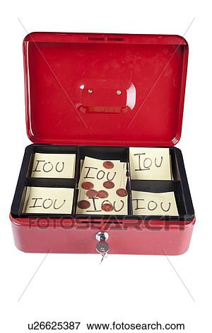 Open box with IOU notes and coins over white background View Large Photo Image Stock Photo - Open box with IOU notes and coins over white background. Fotosearch