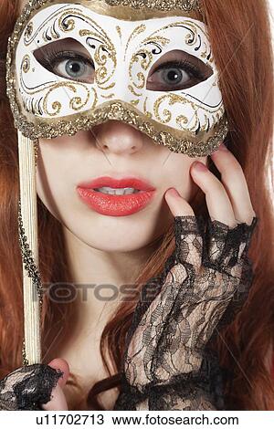 Portrait of young woman with eye mask View Large Photo Image Stock Image - Portrait of young woman with eye mask. Fotosearch