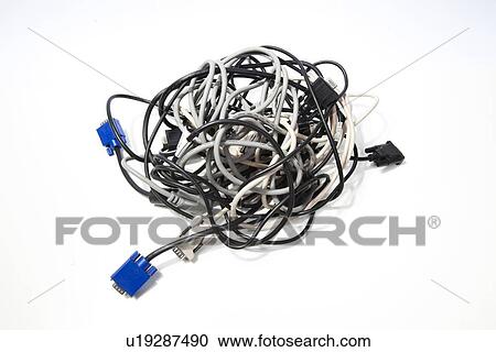 Tangled cables over white background View Large Photo Image Stock Image - Tangled cables over white background. Fotosearch