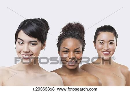 Beauty portrait of three young multi-ethnic women over white background View Large Photo Image Stock Photo - Beauty portrait of three young multi-ethnic women over white background. Fotosearch