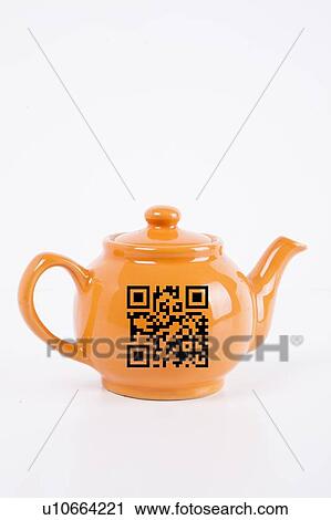 Close-up of orange kettle with QR barcode over white background View Large Photo Image Stock Image - Close-up of orange kettle with QR barcode over white background. Fotosearch