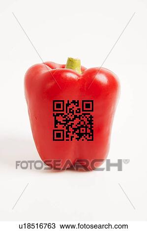 Close-up of red bell pepper with QR bar code over white background View Large Photo Image Stock Image - Close-up of red bell pepper with QR bar code over white background. Fotosearch