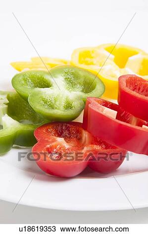 Stock Image - Slices of chopped bell pepper. Fotosearch