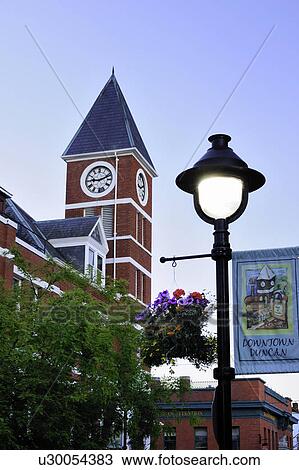 Stock Photo Of Old Lamp Post And The City Hall In Duncan Bc Old Lamp Post And The City Hall In Duncan Bc