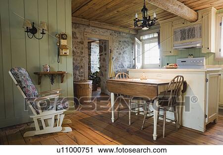 Anticaglia Tavola Sedie E Arredamento Cucina Di Un Vecchio Canadiana 1722 Cottage Stile Fieldstone E Legno Parteggiare Residenziale Casa Quebec Canada Archivio Immagini U Fotosearch