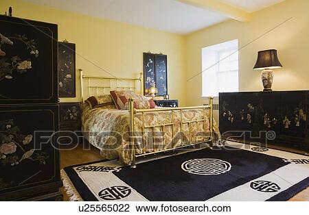 Stockfoto beherske, soveværelse, hos, messing, seng, kinesisk ... Soveværelse kinesisk