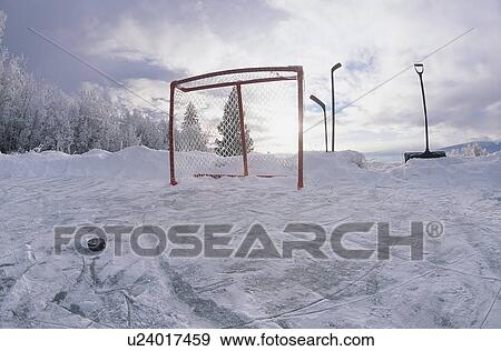 Backyard Ice Rink Scene Bulkley Valley British Columbia Canada