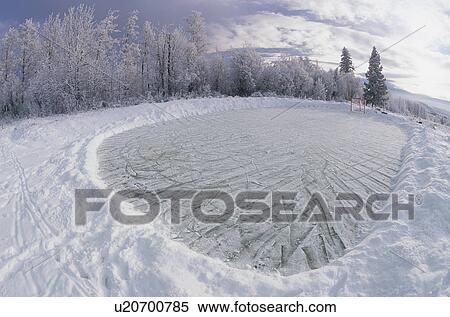 Backyard Ice Rink Scene Bulkley Valley British Columbia Canada