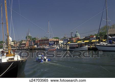 Stock Photography -  Annapolis, Maryland, Chesapeake Bay, Boats moored at City Dock on the harbor in downtown Annapolis in the state of Maryland. . Fotosearch