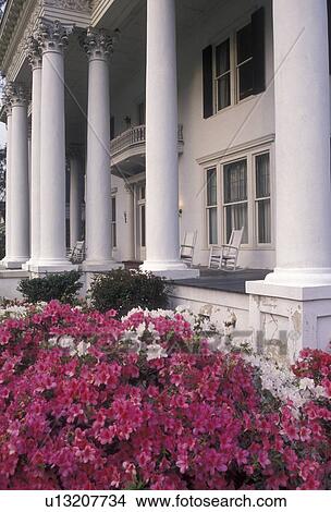 Picture -  antebellum, mansion, Alabama, Shorter Mansion an Antebellum Home with white columns in the Seth Lore Historic District in Eufaula in the state of Alabama.. Fotosearch